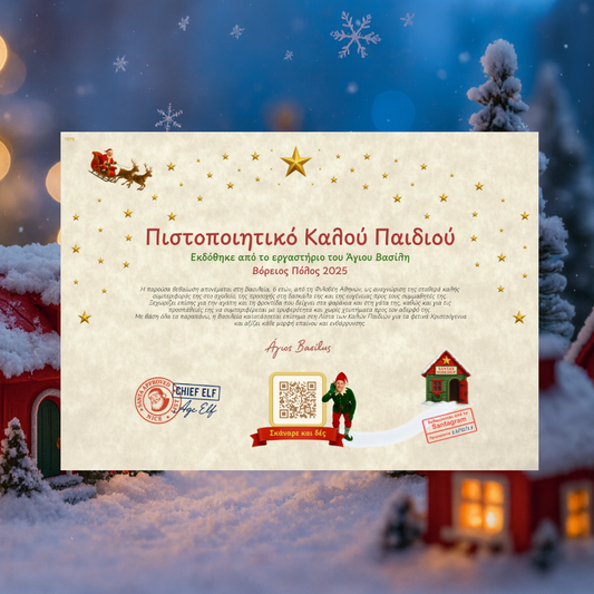 Πιστοποιητικό Καλού Παιδιού με QR Βίντεο από τον Άγιο Βασίλη (Digital)