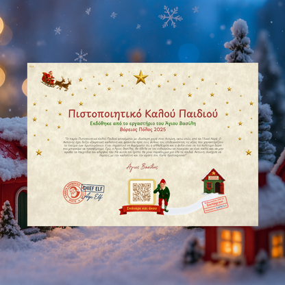 Πιστοποιητικό Καλού Παιδιού με QR Αφήγησης από τον Άγιο Βασίλη (Digital)