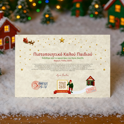Πιστοποιητικό Καλού Παιδιού με QR Βίντεο από τον Άγιο Βασίλη
