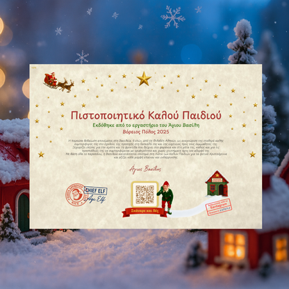 Πιστοποιητικό Καλού Παιδιού με QR Βίντεο από τον Άγιο Βασίλη (Digital)