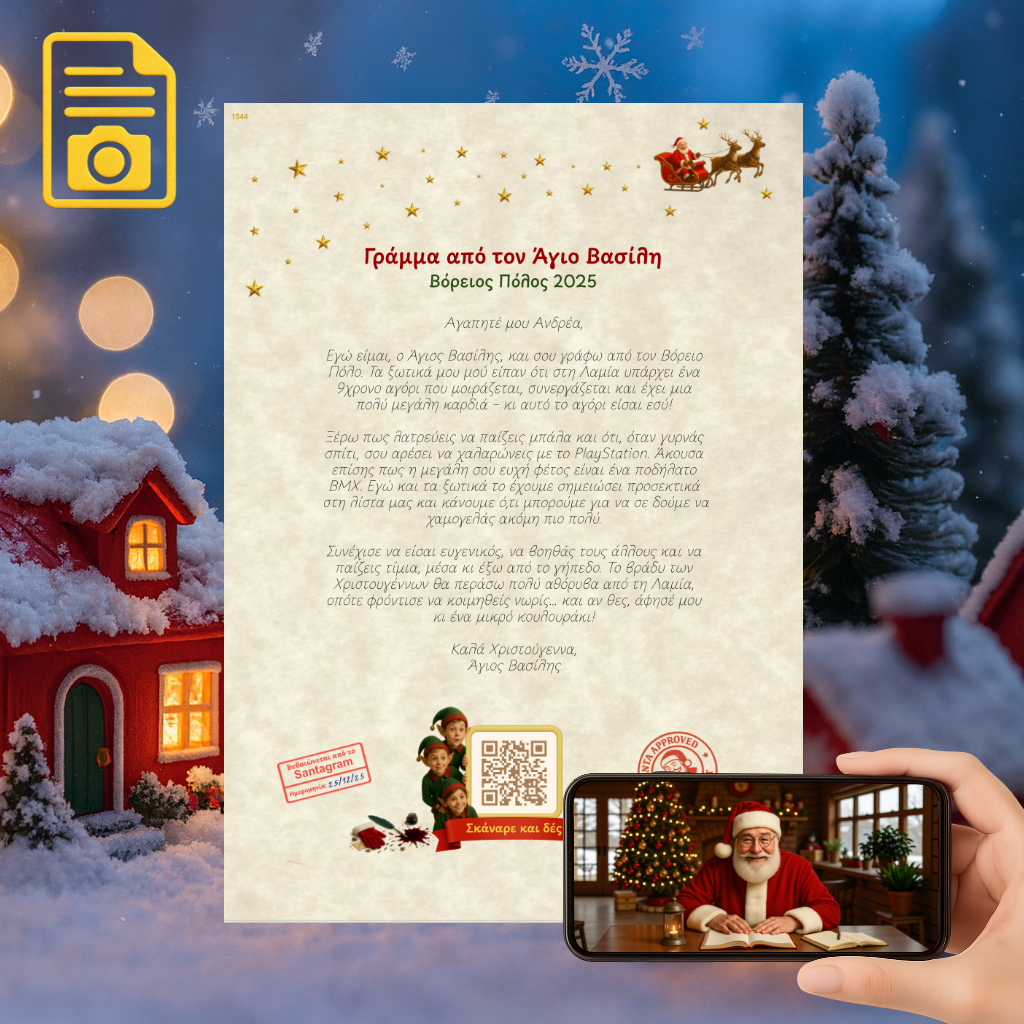 Προσωποποιημένο Γράμμα με QR Βίντεο από τον Άγιο Βασίλη (Digital)