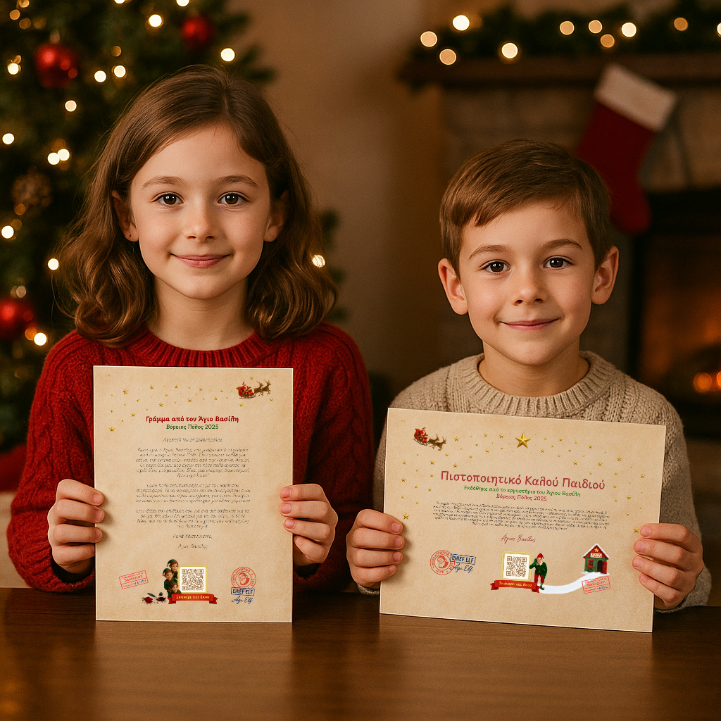 Γράμμα και Πιστοποιητικό με QR Video από τον Άγιο Βασίλη, (Digital)